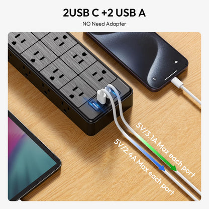 10 Ft NTONPOWER Surge Protector with USB Ports