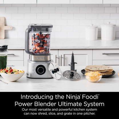 Ninja Blender and Food Processor Combo, Foodi Power Blenders For-Kitchen and Personal Size, Smoothie Maker, 6 Functions for-Bowls, Spreads, Shakes, 72-oz. Glass Pitcher and To-Go Cups, Silver SS401