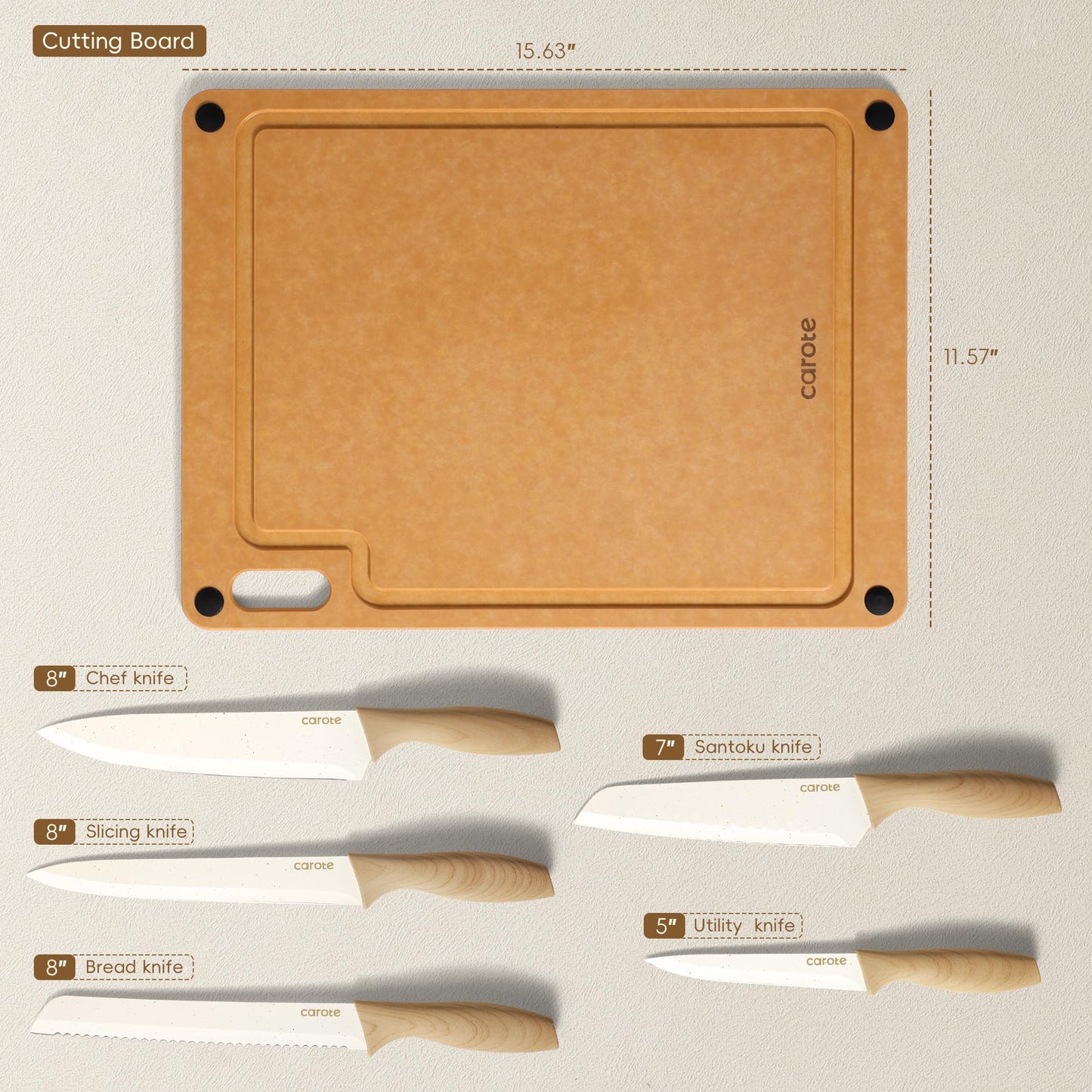 7-Piece CAROTE Stainless Steel Knife Set with Board