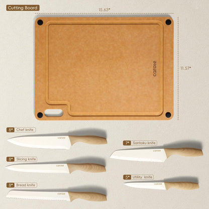 7-Piece CAROTE Stainless Steel Knife Set with Board
