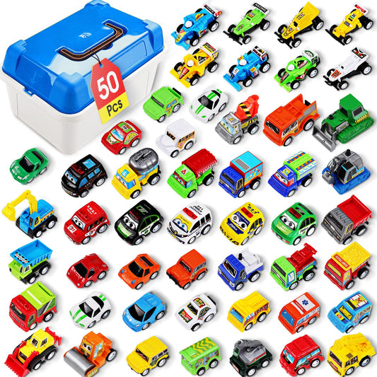 MindPal 50 Pcs Pull Back Toy Cars Set