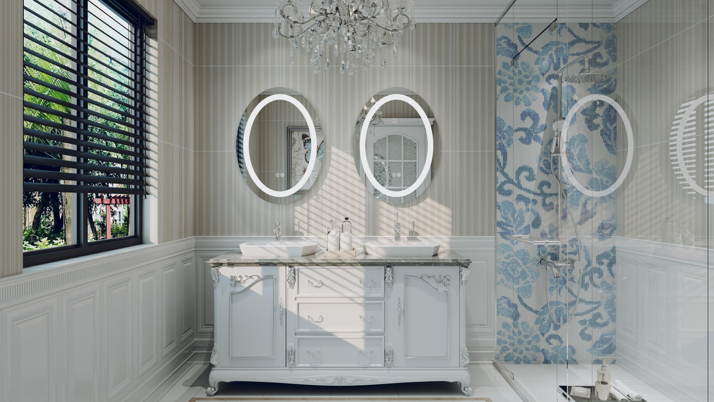 Homebay 31.5 x 23.6 Inch Bathroom LED Vanity Mirror,Dimmable Front Light,Anti Fog Wall Mounted Makeup Mirror Oval, 3 Colors (30K/40K/60K) Adjustable, CRI 90+… B0C96KPKZW