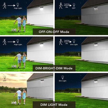 OREiN 2 Pack Solar Outdoor Lights 2600mAh Motion Sensor Flood Lights Super Bright 3 Modes Solar Security Lights IP65 Waterproof Solar Motion Lights Outdoor for Garage, Patio, Porch, White