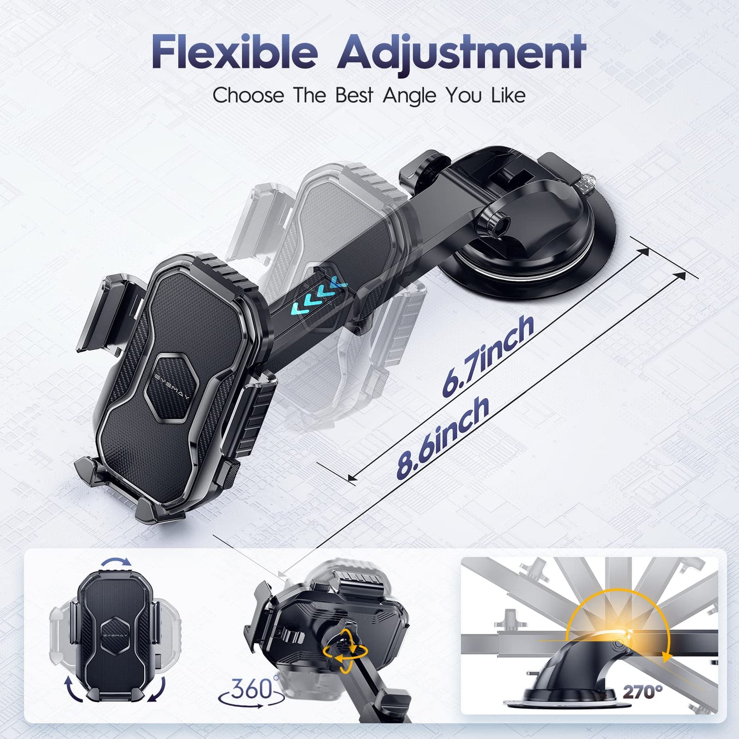 Eyemay Car Phone Holder Mount - [ Bumpy Roads Friendly ] Phone Mount for Car Dashboard Windshield Air Vent 3 in 1, Hand Free Mount for iPhone 14 13 12 Pro Max Samsung All Cell Phones