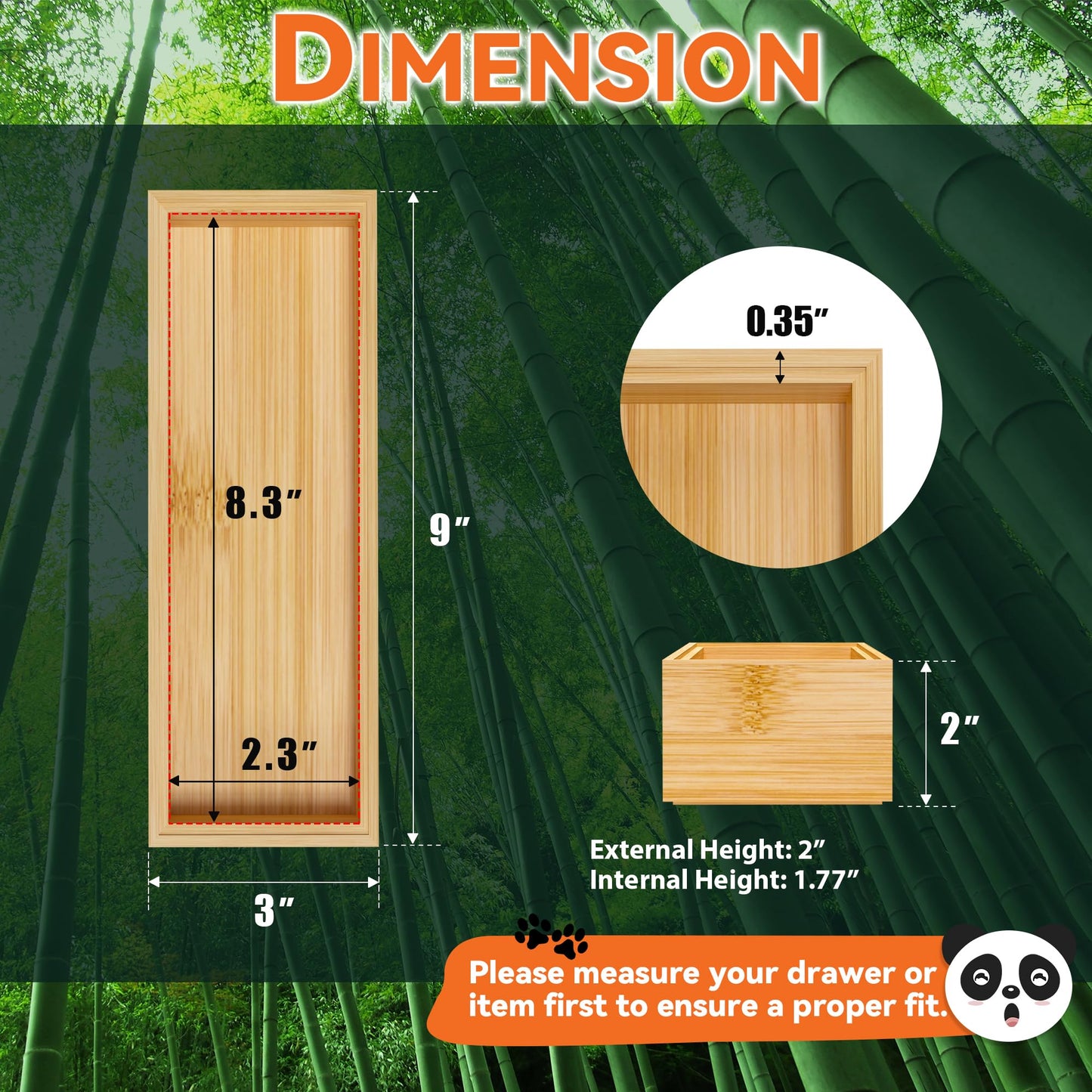 Bamboo Drawer Organizer Set of 2 for Storage