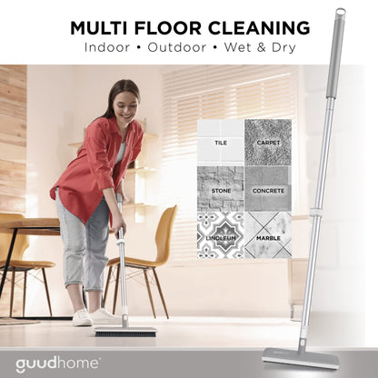 GUUDHOME Floor Brush Scrubber with Long Handle 55.3” - 2 in 1 Scrub N Scrape - Strong Extendable Stiff Floor Brush – Shower Tub Tile Wall - Deck Brush for Heavy Duty Cleaning – Brush Never Falls Off