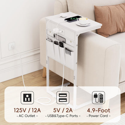 C Shaped End Table Set with Charging Station