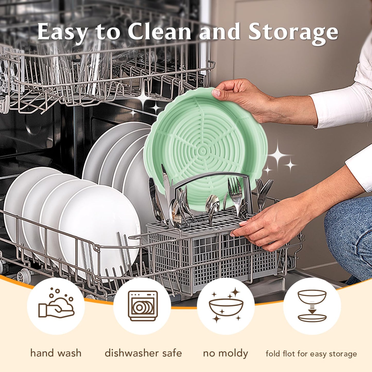 Silicone Bread Basket, 9 Inch Round proofing baskets for sourdough bread baking, Foldable Silicone Proofing Basket for Easy to Clean and Store