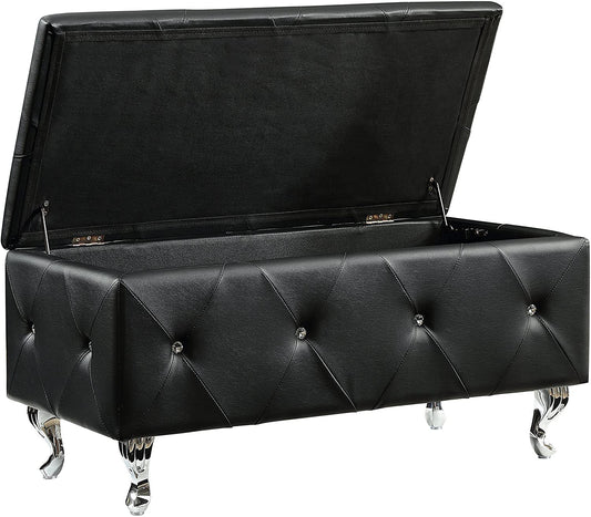 AC Pacific Tufted Faux Leather Storage Ottoman