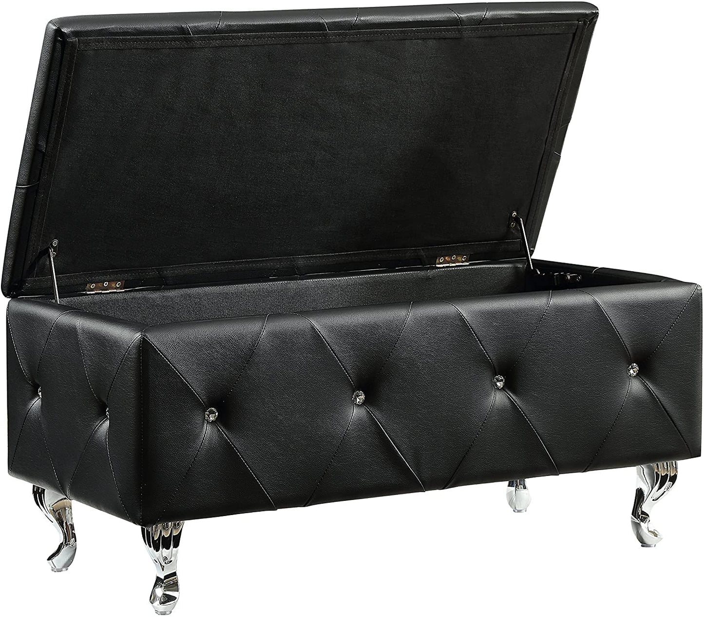 AC Pacific Tufted Faux Leather Storage Ottoman