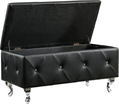 AC Pacific Tufted Faux Leather Storage Ottoman