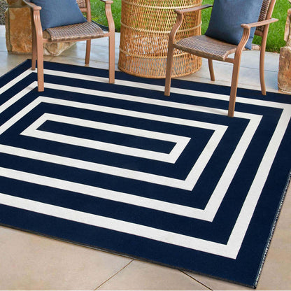 Lahome Modern Outdoor Patio Rug, Washable 5x8 Area Rug Living Room Bedroom Rugs Indoor Outdoor Cotton Rug, Farmhouse Woven Large Blue Geometric Carpet for Backyard Dining Porch