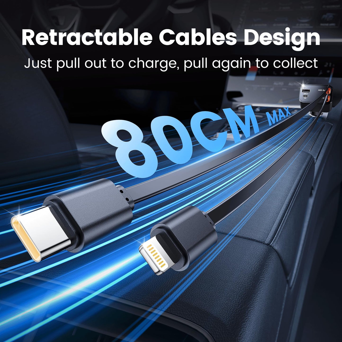 RAMPOW 65W Retractable USB-C Car Charger