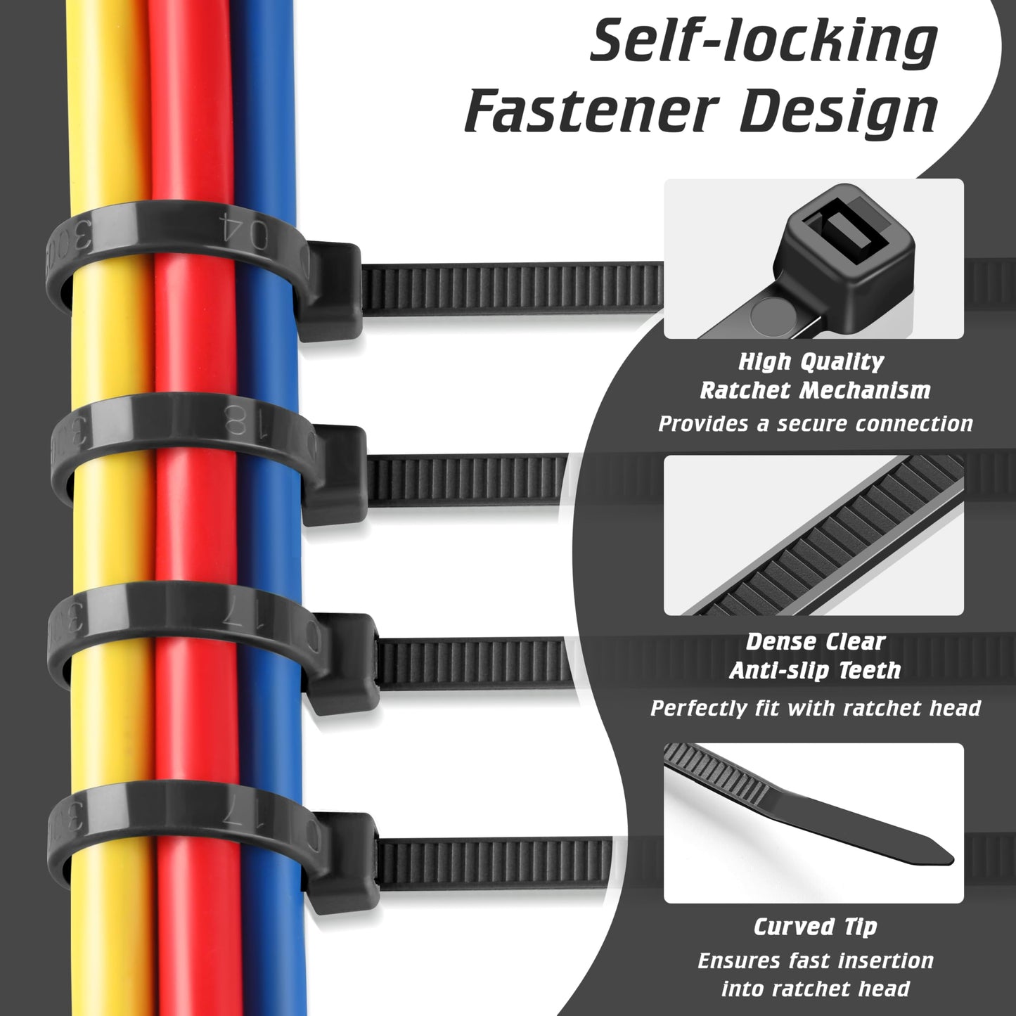 Heavy Duty 6 Inch Black Zip Ties, 100 Pcs