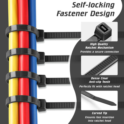 Heavy Duty 6 Inch Black Zip Ties, 100 Pcs