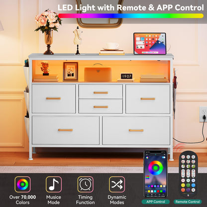6-Drawer Dresser with LED Light & Outlet