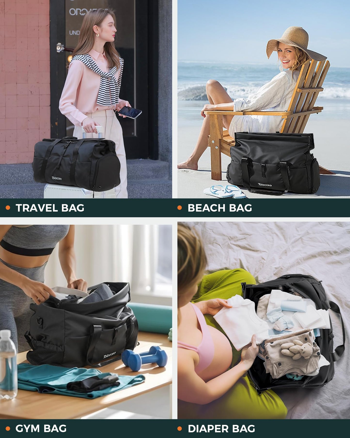 Tolaccea Foldable Gym Duffel Bag with Shoe Compartment
