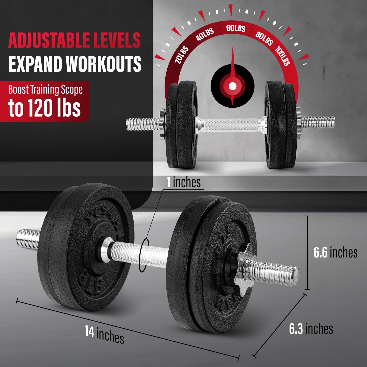 Yes4All 60lbs Adjustable Dumbbell with Connector