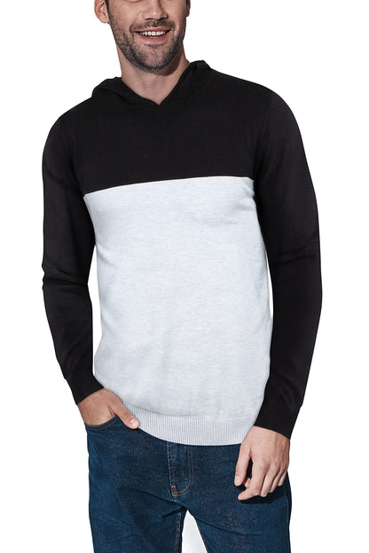 X RAY Mens Hoodies Long Sleeve Sweater for Fall, Color Block Stretch Hooded Pullover Sweatshirts for Men, Black & Heather Grey, Large
