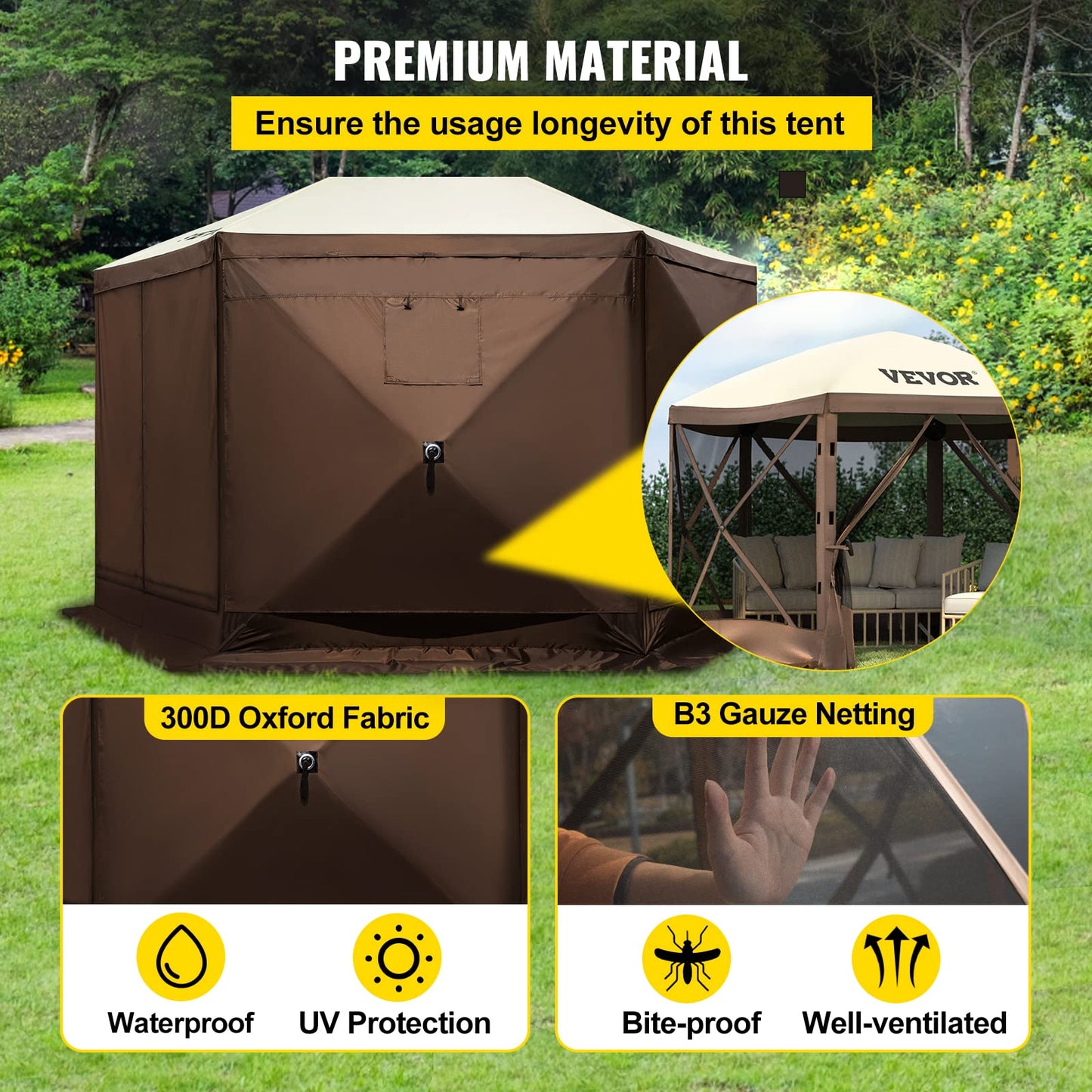 VEVOR 12x12ft Pop-up Camping Gazebo Tent