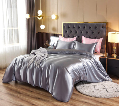 HOdo Home Satin Duvet Cover Twin Size, 3 Piece Silk Like Comforter Cover, Ultra Soft and Breathable Bedding Set with Zipper Closure & Corner Ties