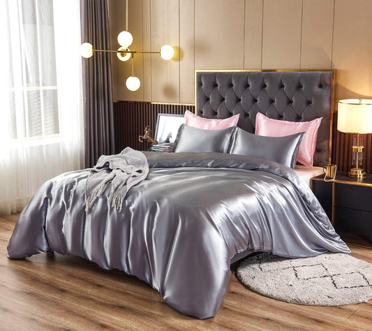 HOdo Home Satin Duvet Cover Twin Size, 3 Piece Silk Like Comforter Cover, Ultra Soft and Breathable Bedding Set with Zipper Closure & Corner Ties