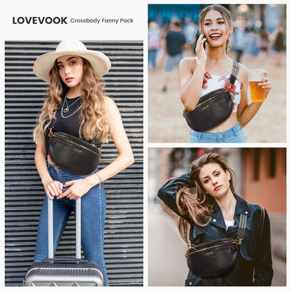 LOVEVOOK Vegan Leather Fanny Pack with Boho Strap