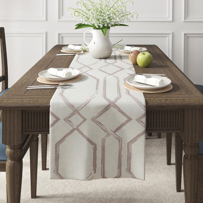 JINCHAN Linen Table Runner Moroccan Tile Print Kitchen Table Cloth 72 Inch Diamond Design Farmhouse Rustic Coffee Table Decor for Kitchen Dining Table Indoor Outdoor Decor 1 Panel Grey on Beige