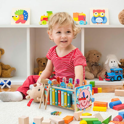 GENTEACO 7 in 1 Hammering Pounding Toy Wooden Montessori Toys for 3 Year Old, Sensory Toys with Xylophone and Fishing Game for Toddlers 1-3, Educational Learning Toys for Kids Activities Gift
