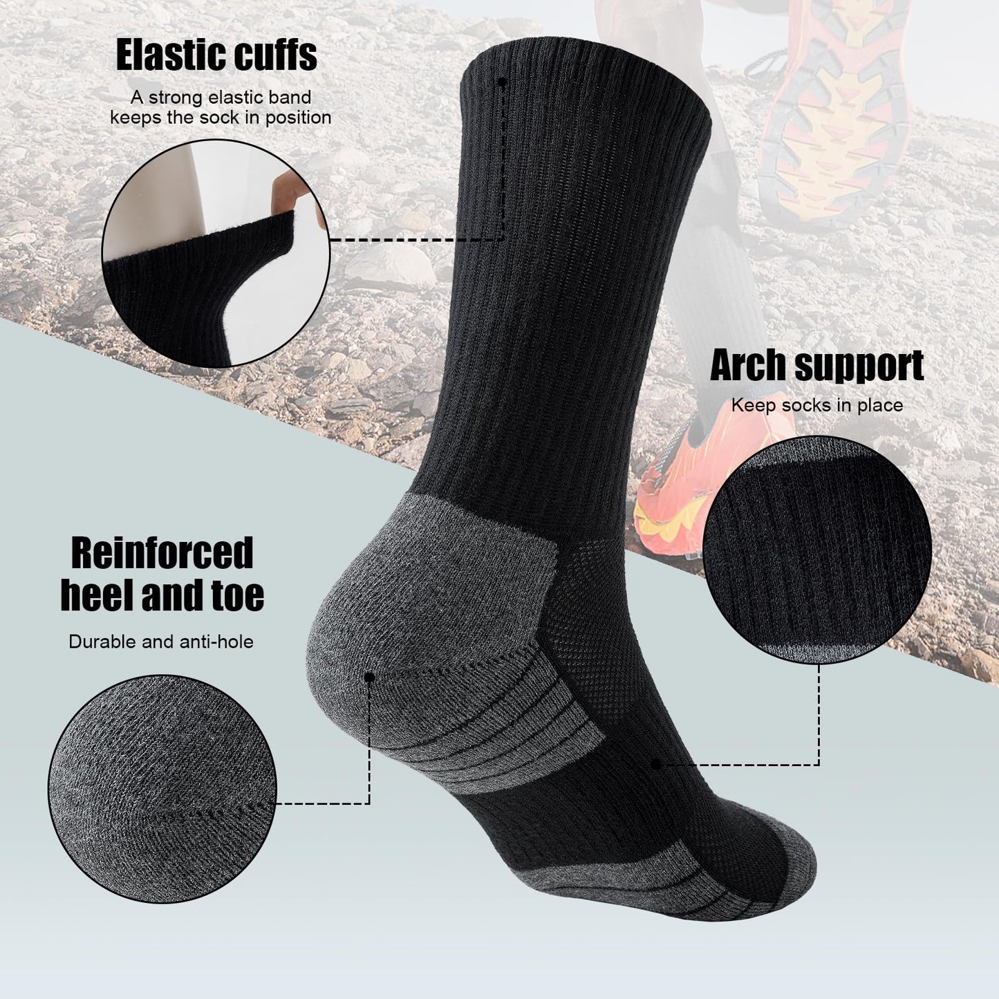 Niorasen Cushioned Athletic Crew Socks, 6 Pairs