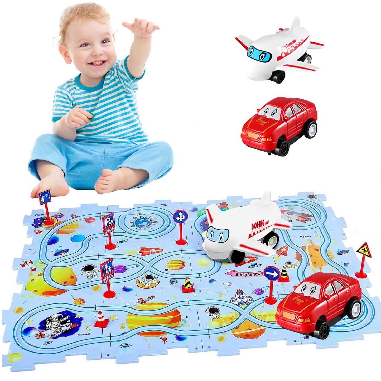 Puzzle Race Track Car Set for Kids Ages 3-6