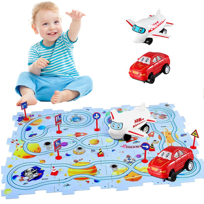 Puzzle Race Track Car Set for Kids Ages 3-6