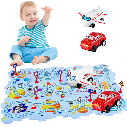 Puzzle Race Track Car Set for Kids Ages 3-6
