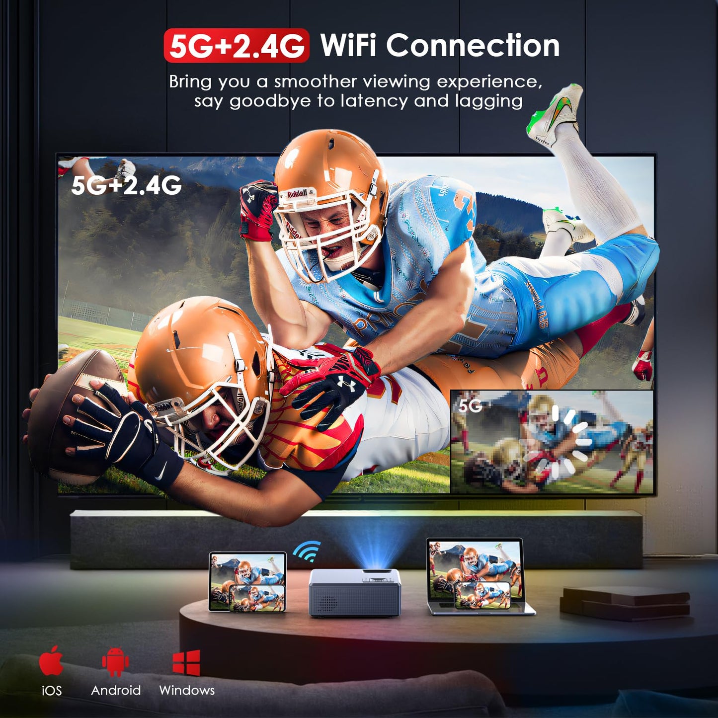 [Electric Focus] 4K Projector with 5G WiFi and Bluetooth, 15000L JOWLURK Mini Portable Projector, Outdoor Movie Projector, Home Theater Projector for iPhone/Android/TV Stick/HDMI/USB/Laptop/DVD/PS5
