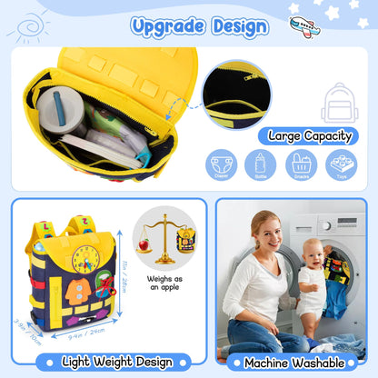 URMYWO Busy Board - Toddlers Backpack for 3-7 Year Old - Montessori Sensory Toys with Numbers Buckles - Develop Life Skills Learning Activity Fine Motor Skills Toddler Travel Toys Birthday Gifts