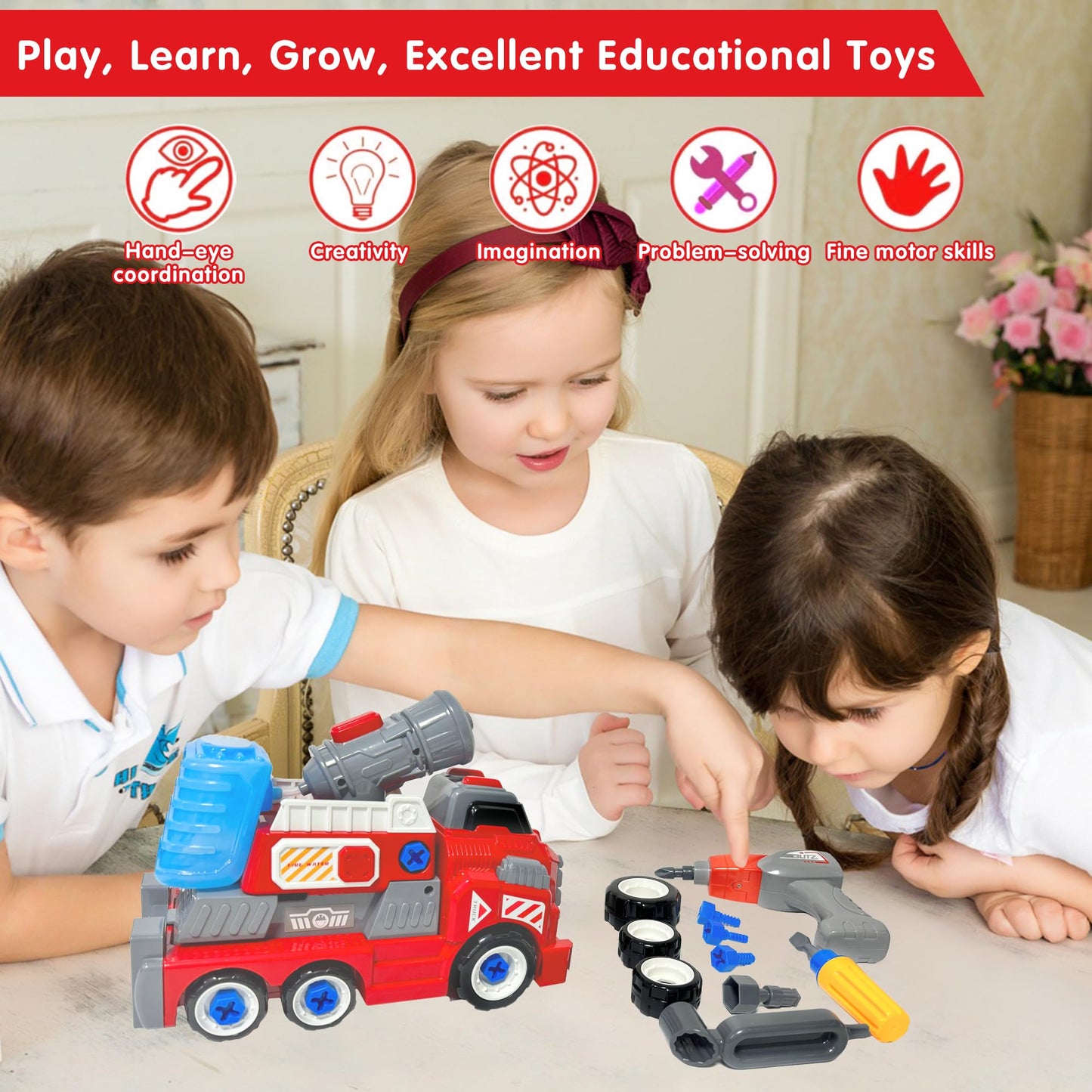 Fire Rescue Toy Truck with Electric Drill Set