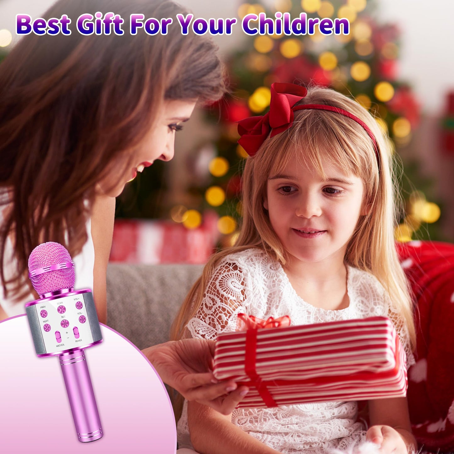 Justcool 5-in-1 Wireless Bluetooth Microphone for Kids, Portable Handheld Karaoke Mic Speaker Player Recorder, Suitable for Singing, Recording, Playing, and Traveling, Rose Pink