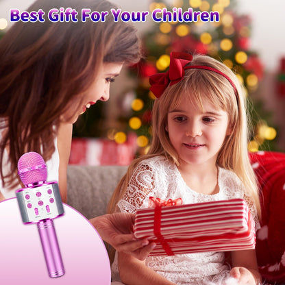 Justcool 5-in-1 Wireless Bluetooth Microphone for Kids, Portable Handheld Karaoke Mic Speaker Player Recorder, Suitable for Singing, Recording, Playing, and Traveling, Rose Pink
