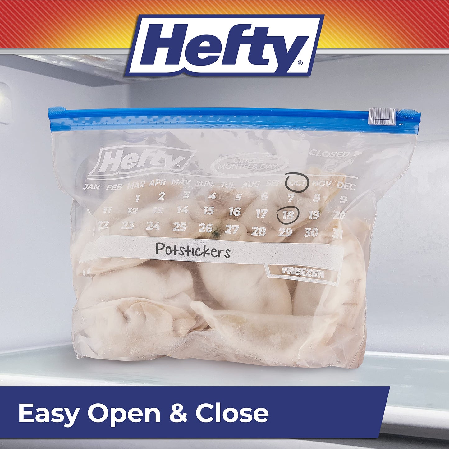 Hefty Calendar Slider Quart Freezer Bags, 1 Quart Slider Bags, Stand and Fill Expandable Bottom, Helps Prevent Freezer Burn, Freezer Bags Quart Size, 140 Total Bags, 35 Count (Pack of 4)