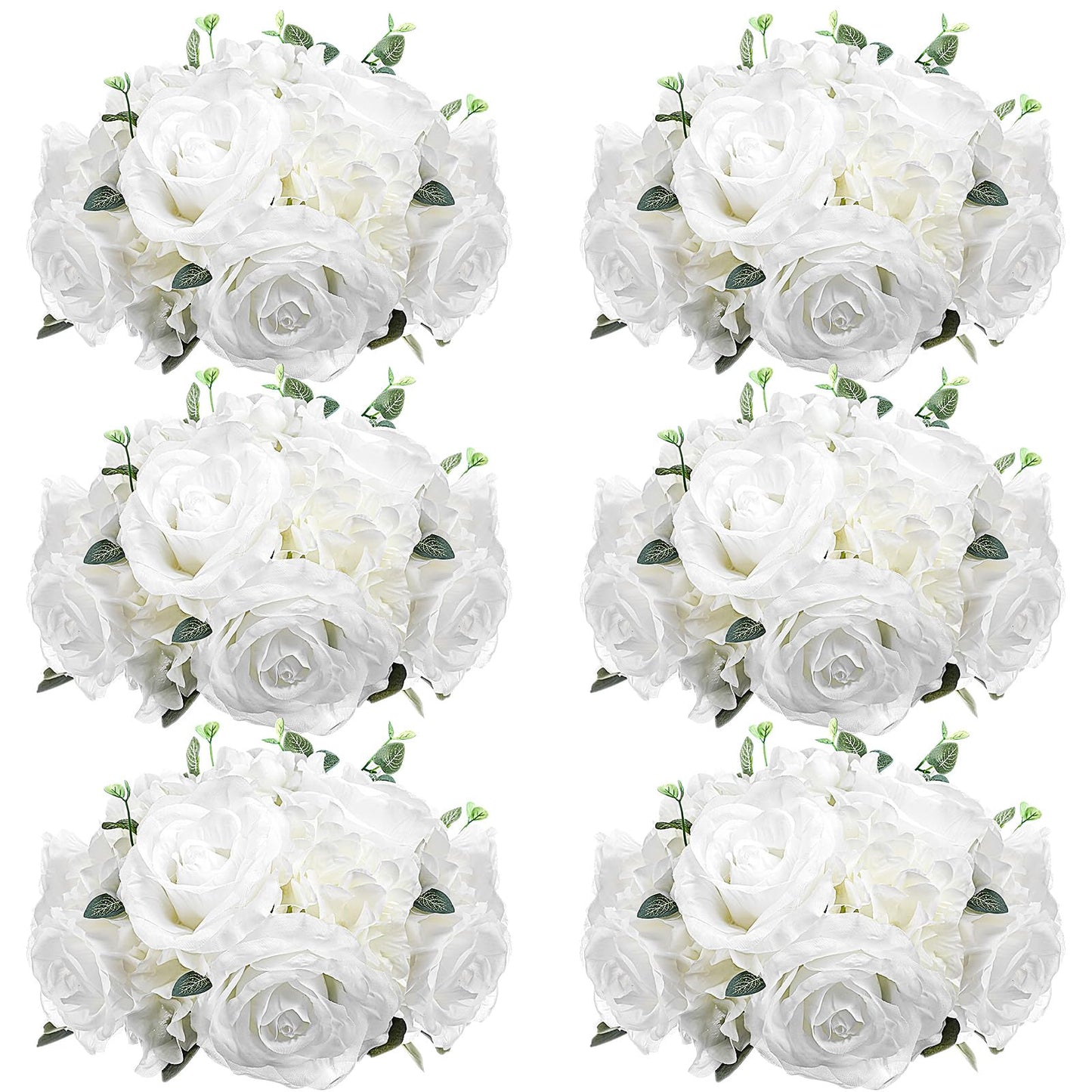 Zeyune 6 Pcs Wedding Centerpiece Table Decorations Artificial Flowers Rose Balls for Centerpieces Gypsophila Hydrangea White Flowers Floral Arrangements for Wedding Birthday Party (Rose Hydrangea)