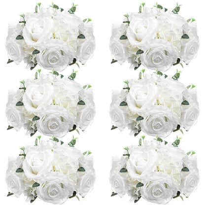 Zeyune 6 Pcs Wedding Centerpiece Table Decorations Artificial Flowers Rose Balls for Centerpieces Gypsophila Hydrangea White Flowers Floral Arrangements for Wedding Birthday Party (Rose Hydrangea)