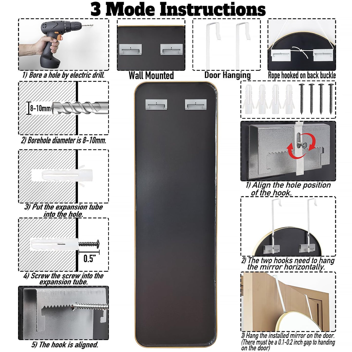 Full Body Mirror Wall Mounted Metal Frame