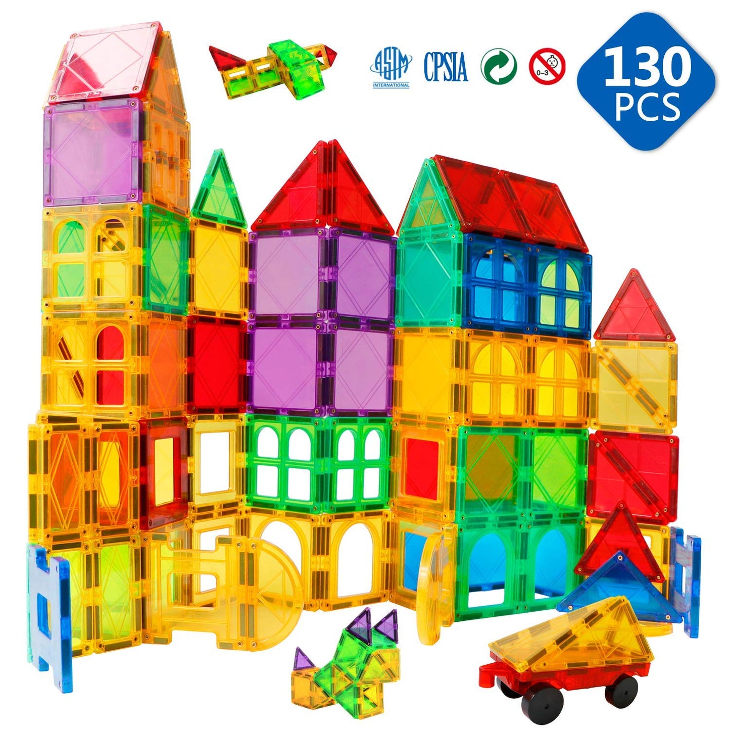 MAGBLOCK Magnet Building Tiles 130 Pcs 3D Toys Magnets Magnetic Blocks Set Preschool Toys Gifts