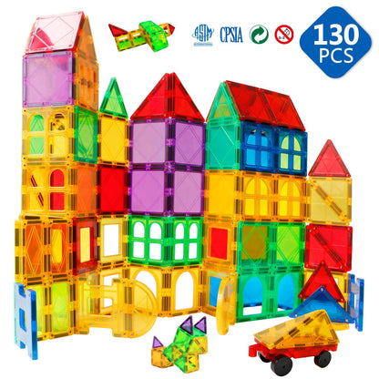 MAGBLOCK Magnet Building Tiles 130 Pcs 3D Toys Magnets Magnetic Blocks Set Preschool Toys Gifts