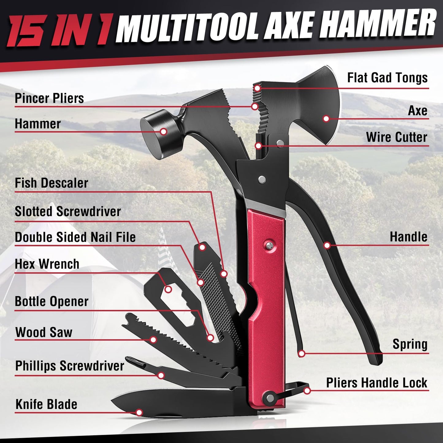 15-in-1 Multitool Axe for Camping and Hiking