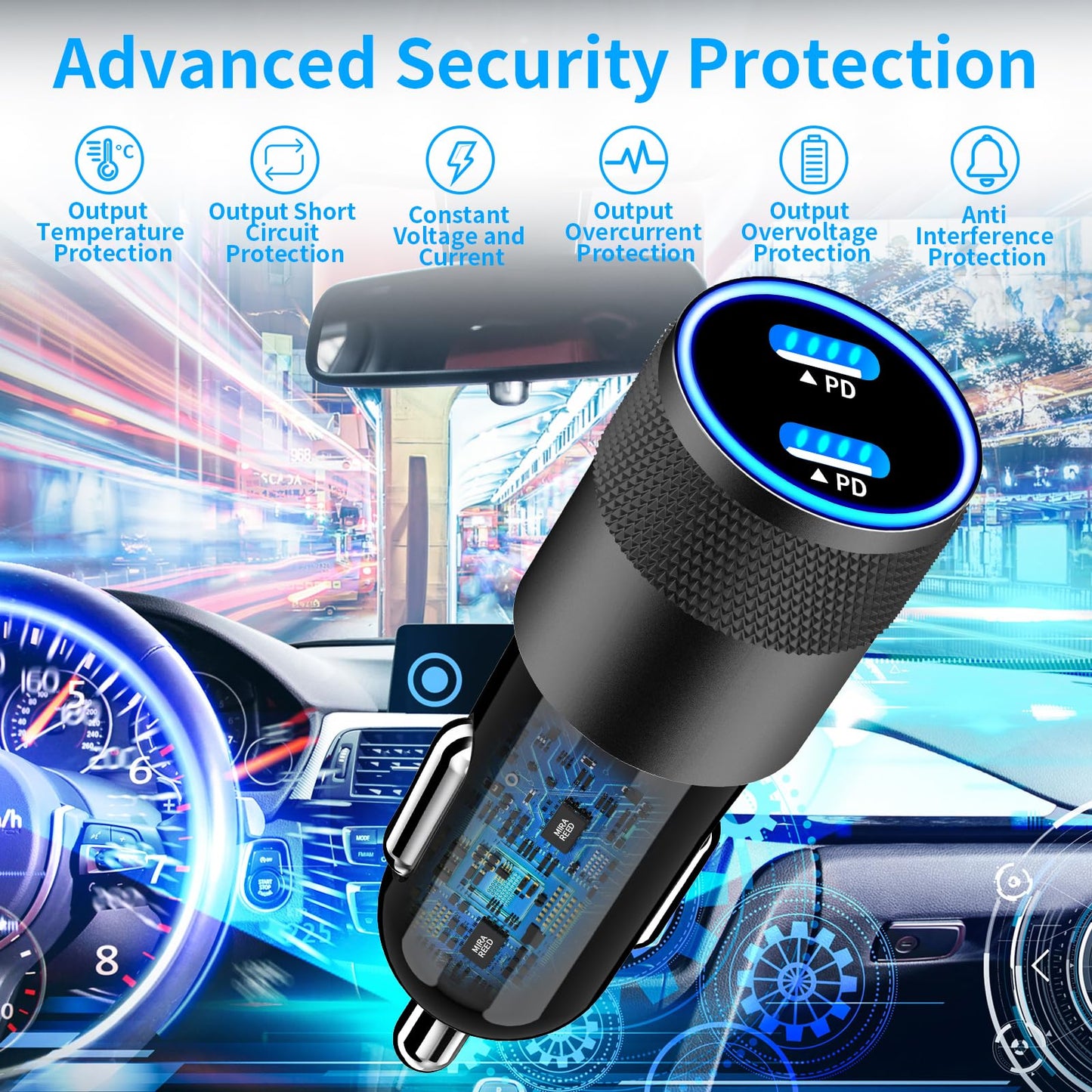 [Apple MFi Certified] iPhone 16 Car Charger Fast Charging, Braveridge 72W Dual PD Car Power Cigarette Lighter USB-C Car Charger + 2Pack Type-C Braided Cable for iPhone 16 Pro/16 Pro Max/15/15 Pro/iPad