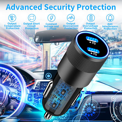 [Apple MFi Certified] iPhone 16 Car Charger Fast Charging, Braveridge 72W Dual PD Car Power Cigarette Lighter USB-C Car Charger + 2Pack Type-C Braided Cable for iPhone 16 Pro/16 Pro Max/15/15 Pro/iPad