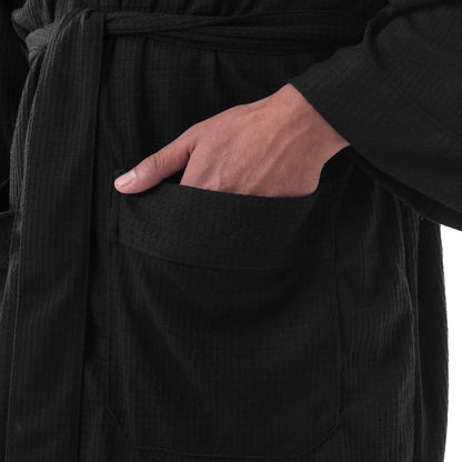 Fruit of the Loom Black Waffle Kimono Robe