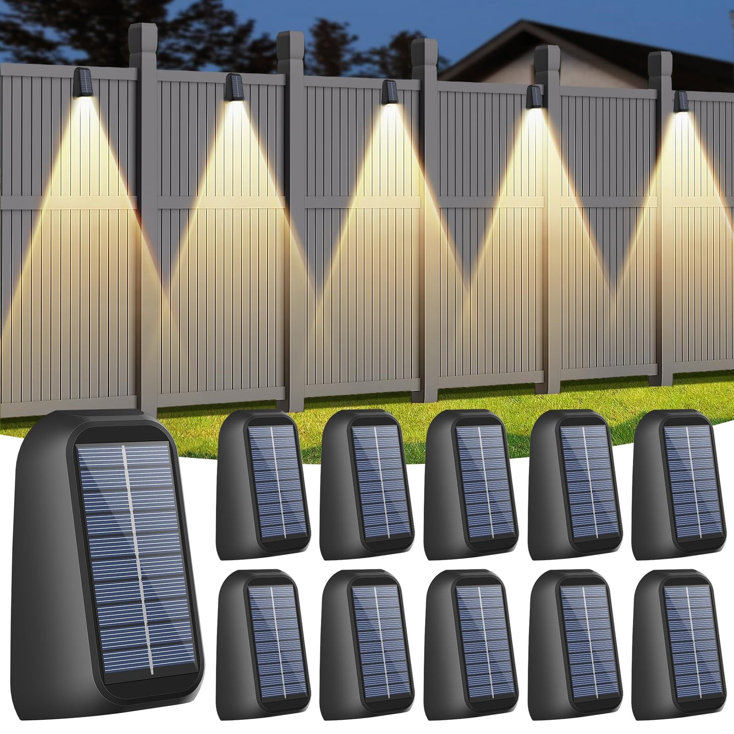 10 Pack Solar Powered Fence Lights Outdoor