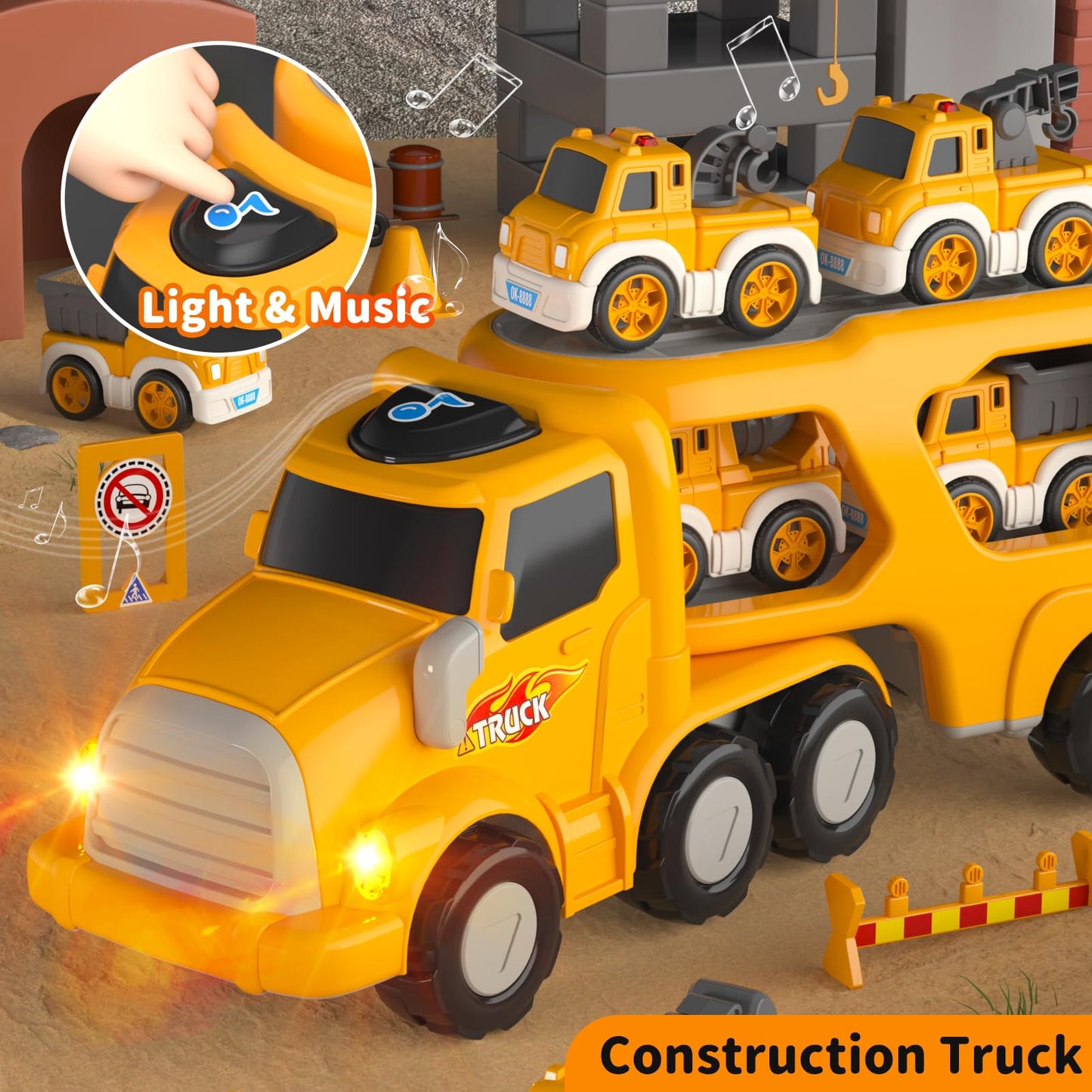 Newcrave Toddler Toys for 2 3 4 5 Year Old Boys, 8 in 1 Construction Trucks Vehicle Playset with Play Mat, Construction Truck Toddler Toys Car for 1 2 3 4 5 Year Old Boys Birthday Gifts